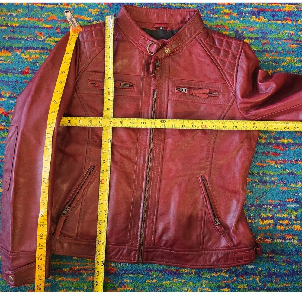 NWT Decrum Johnson Diamond1 Leather Cafe Racer Jacket in Maroon Women XL - Picture 2 of 8